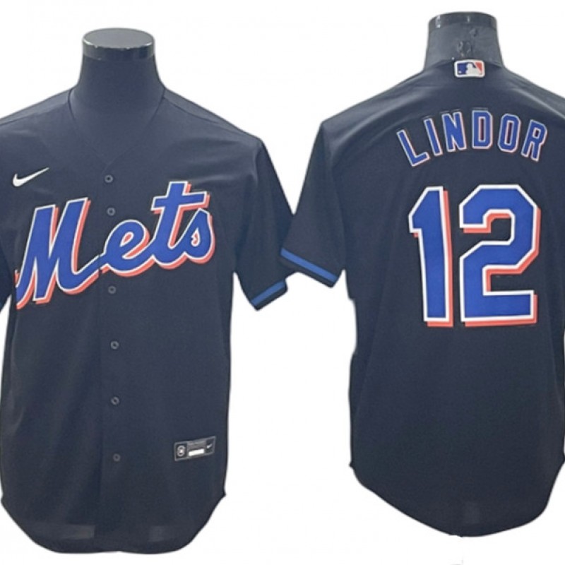New York Mets 12 Francisco Lindor Black Cool Base 2022 Jersey